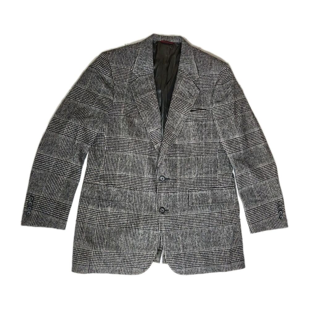 Hart Schaffner Marx Macy's Men Dress Blazer Sz 42R Gray Plaid 100% Virgin Wool